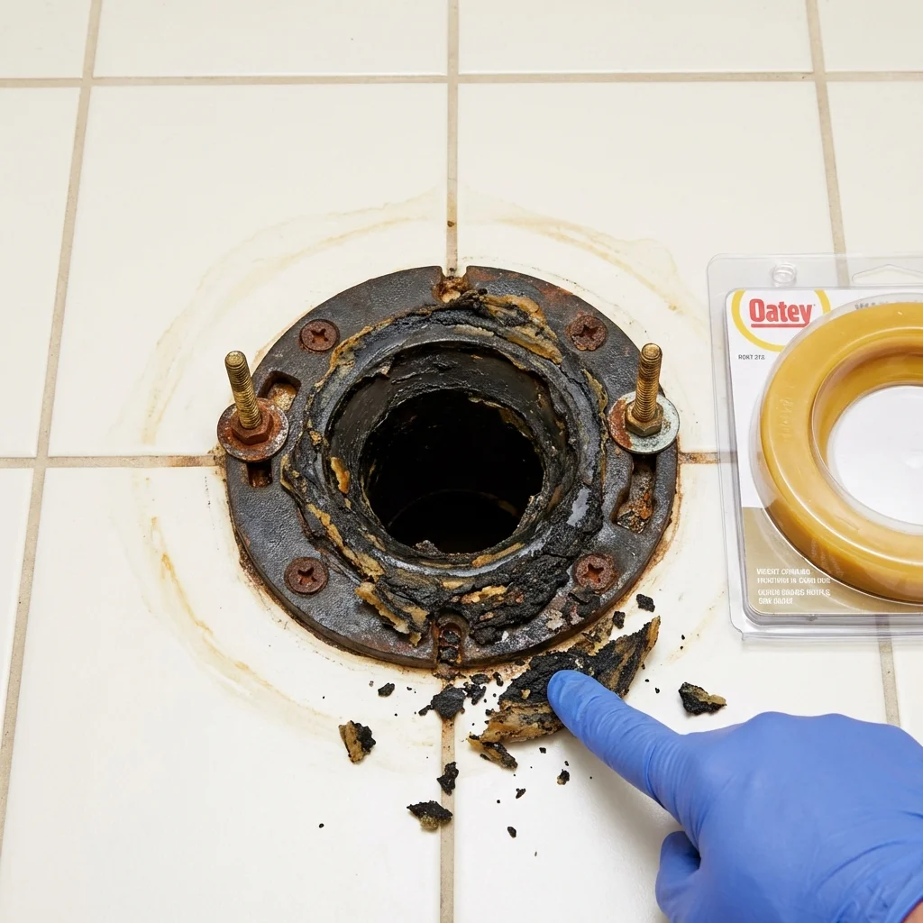 Failed wax ring showing water seepage at the base of a toilet in a La Mesa, CA home