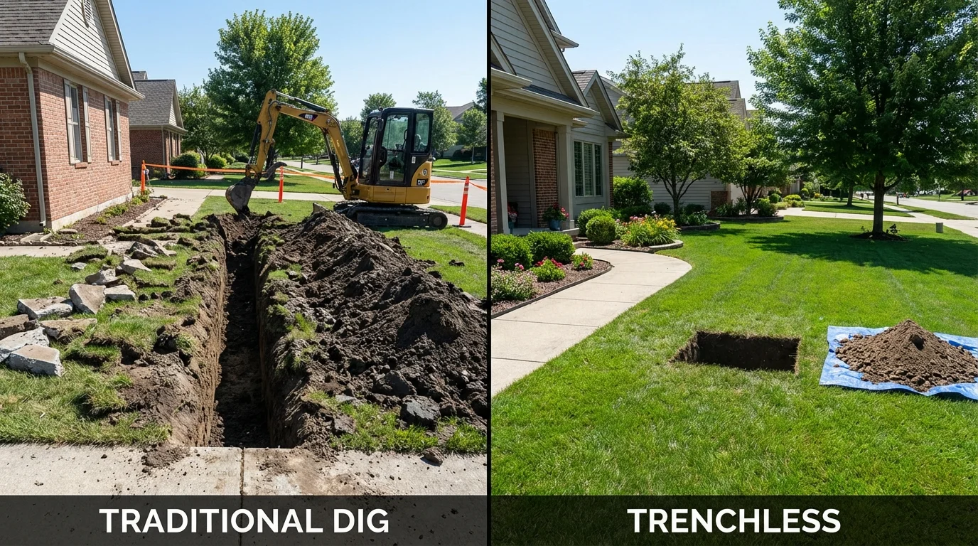Trenchless sewer repair with minimal yard damage versus traditional excavation in La Mesa, CA